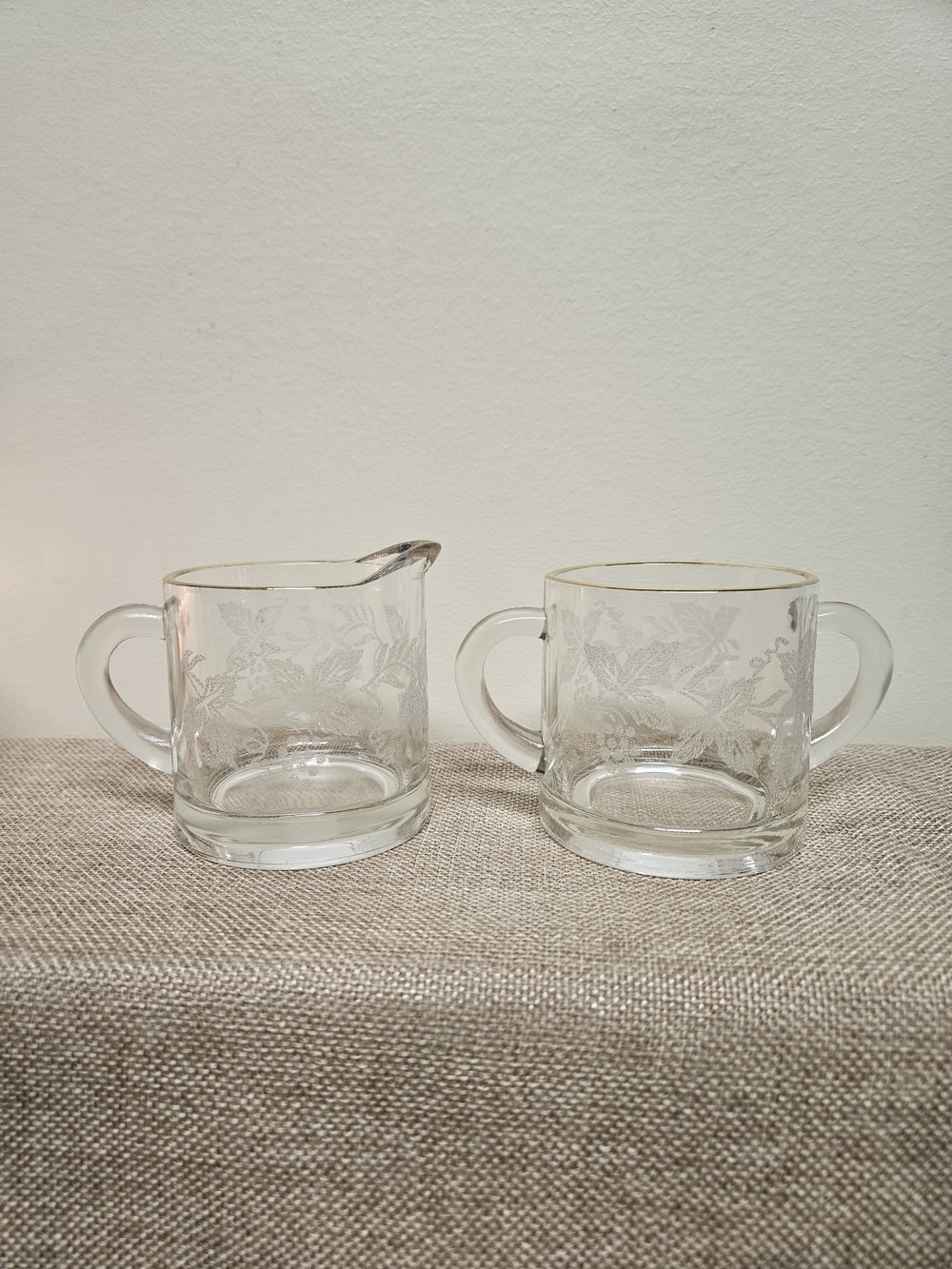 1940's Bartlett Collins Glass Creamer and Sugar Set with Gold Rim